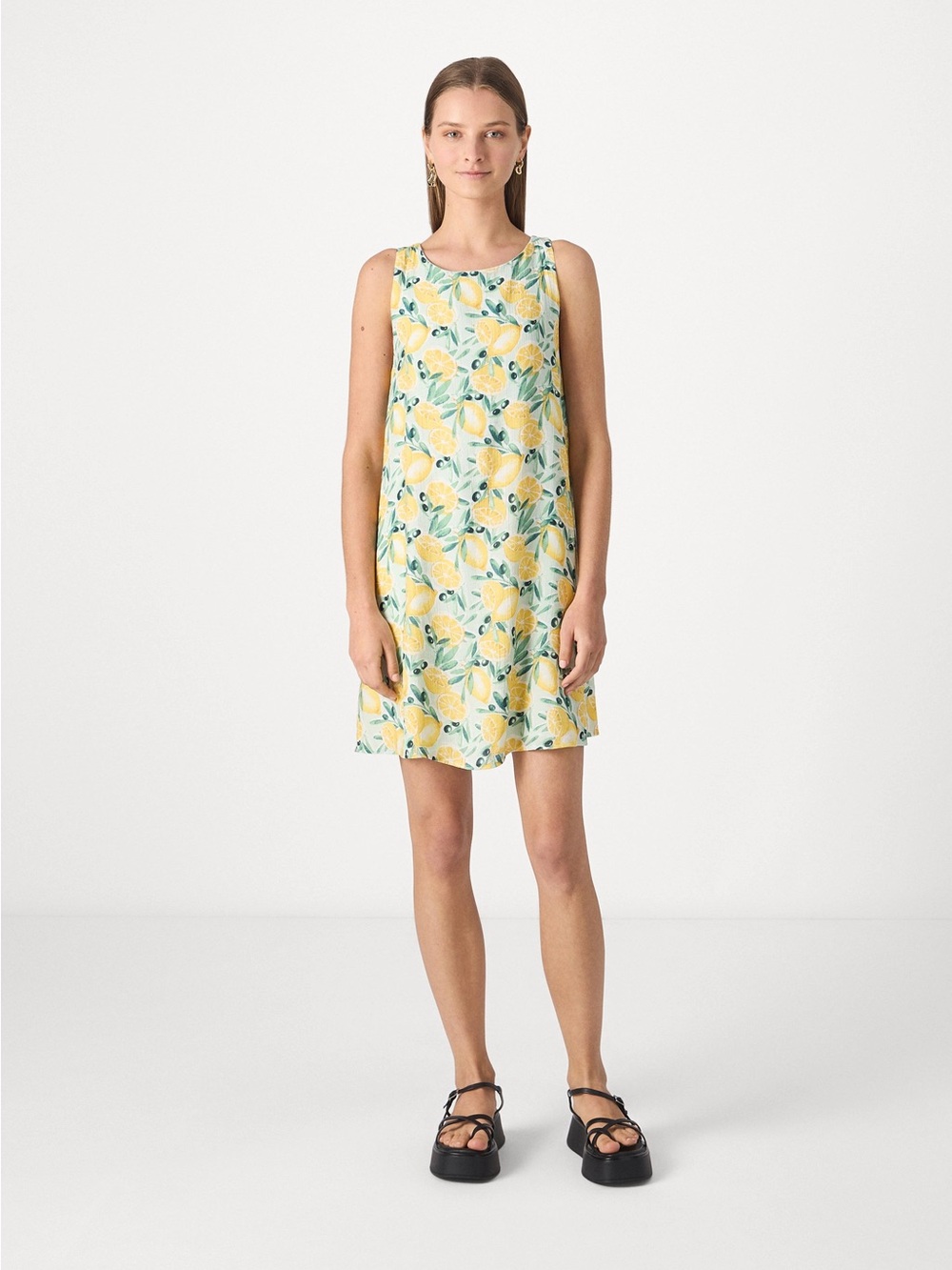 Abercrombie & Fitch TRAPEZE TEXTURE SHORT DRESS Large Day lemon backless summer - Picture 2 of 13
